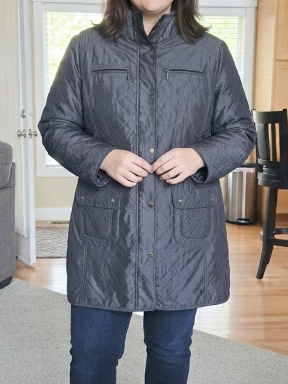 Kristen Blake sz XL quilted walking coat shimmer charcoal gray finish